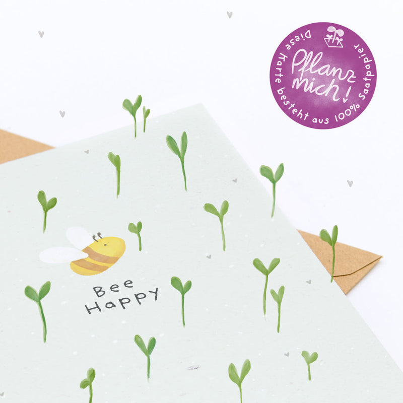 Grußkarte Bee Happy – Saatpapier mit Wildblumensamen — Ansicht 4
