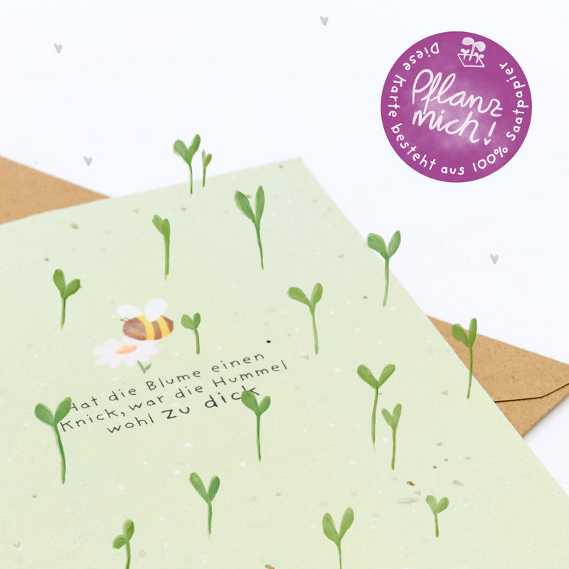 Grußkarte „Hat die Blume einen Knick, war die Hummel wohl zu dick“ – Saatpapier mit Wildblumensamen — Ansicht 4