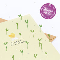 Grußkarte Hurra, du bist da! – Saatpapier mit Wildblumensamen — Ansicht 4