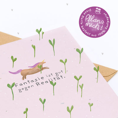 Grußkarte Fantasie ist gut gegen Realität – Saatpapier mit Wildblumensamen