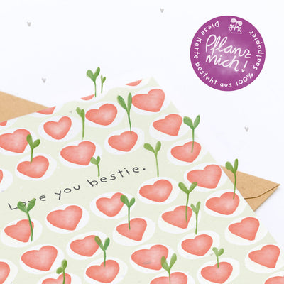 Grußkarte Love you bestie – Saatpapier mit Wildblumensamen