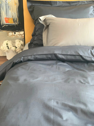 Bettwäsche Set Uni Anthrazit – 100% Baumwolle | Satin 300 TC | Bügelleicht