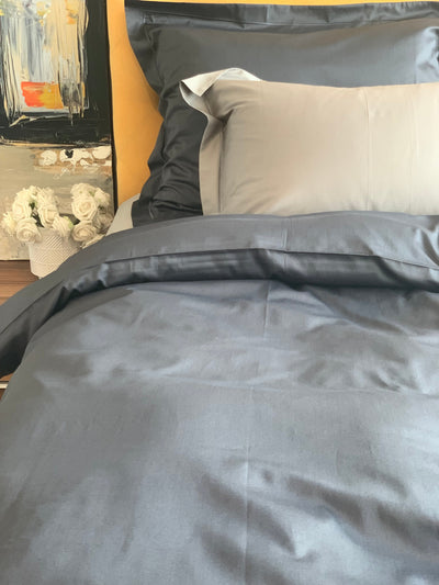 Duvet Cover Set Solid Anthracite 100% Cotton Sateen 300 TC Easy Iron