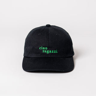 ciao ragazzi organic dad cap in schwarz mit grüner Schrift