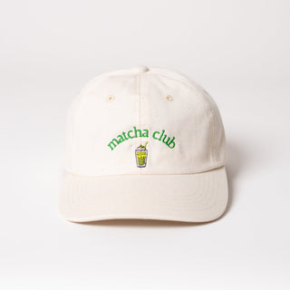Matcha Club Premium organic dad cap in beige mit grünem Design