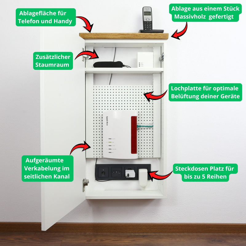 Telefonschrank Routerschrank LOLE HomeBase LP – Woodkopf Kabelmanagement — Ansicht 3