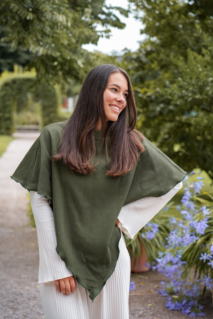 Nayala Poncho green khaki – versatile | elegant | organic — Vivien Joy