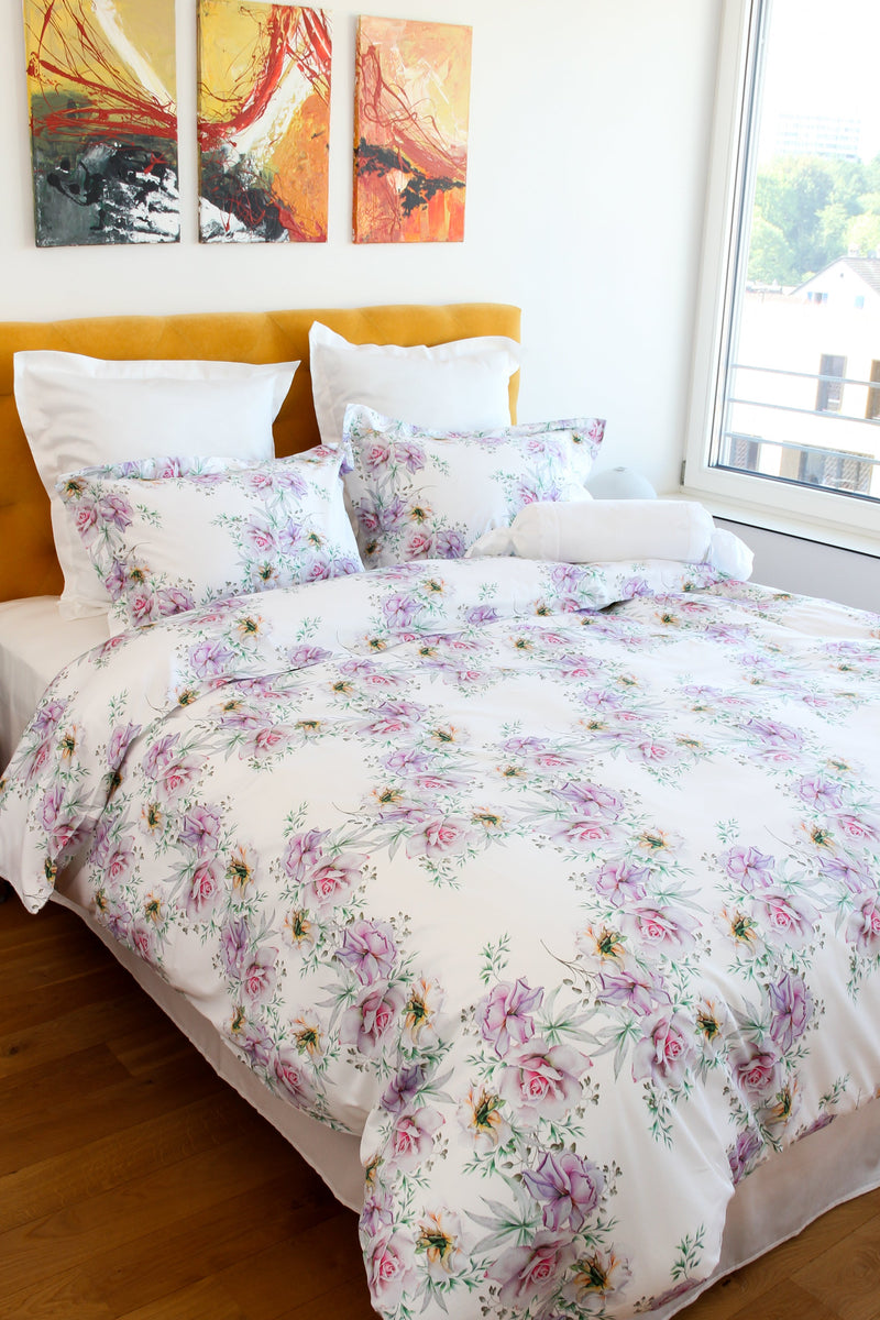 White Rose Bed Linen Set – 100% Mercerized Cotton, Swiss Satin 300 TC, Easy Iron — Ansicht 4