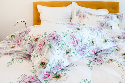 White Rose Bed Linen Set – 100% Mercerized Cotton, Swiss Satin 300 TC, Easy Iron