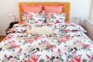 Bed linen set Lilac &amp; Rose 100% mercerized cotton satin 300 TC easy iron