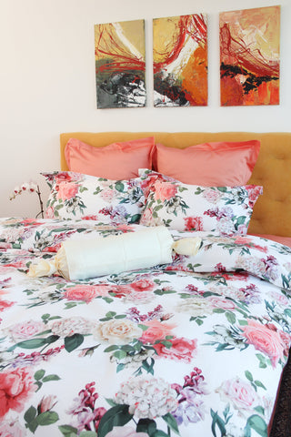 Bed linen set Lilac &amp; Rose 100% mercerized cotton satin 300 TC easy iron