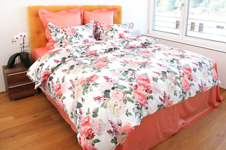 Bed linen set Lilac &amp; Rose 100% mercerized cotton satin 300 TC easy iron