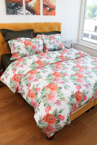 Bettwäsche-Set English Rose – 100 % mercerisierte Baumwolle | Schweizer Satin 300 TC | bügelleicht