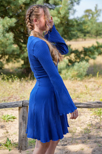 Lya Dress cobalt blue – Ribbed Long Sleeve Women's Dress — Ansicht 3