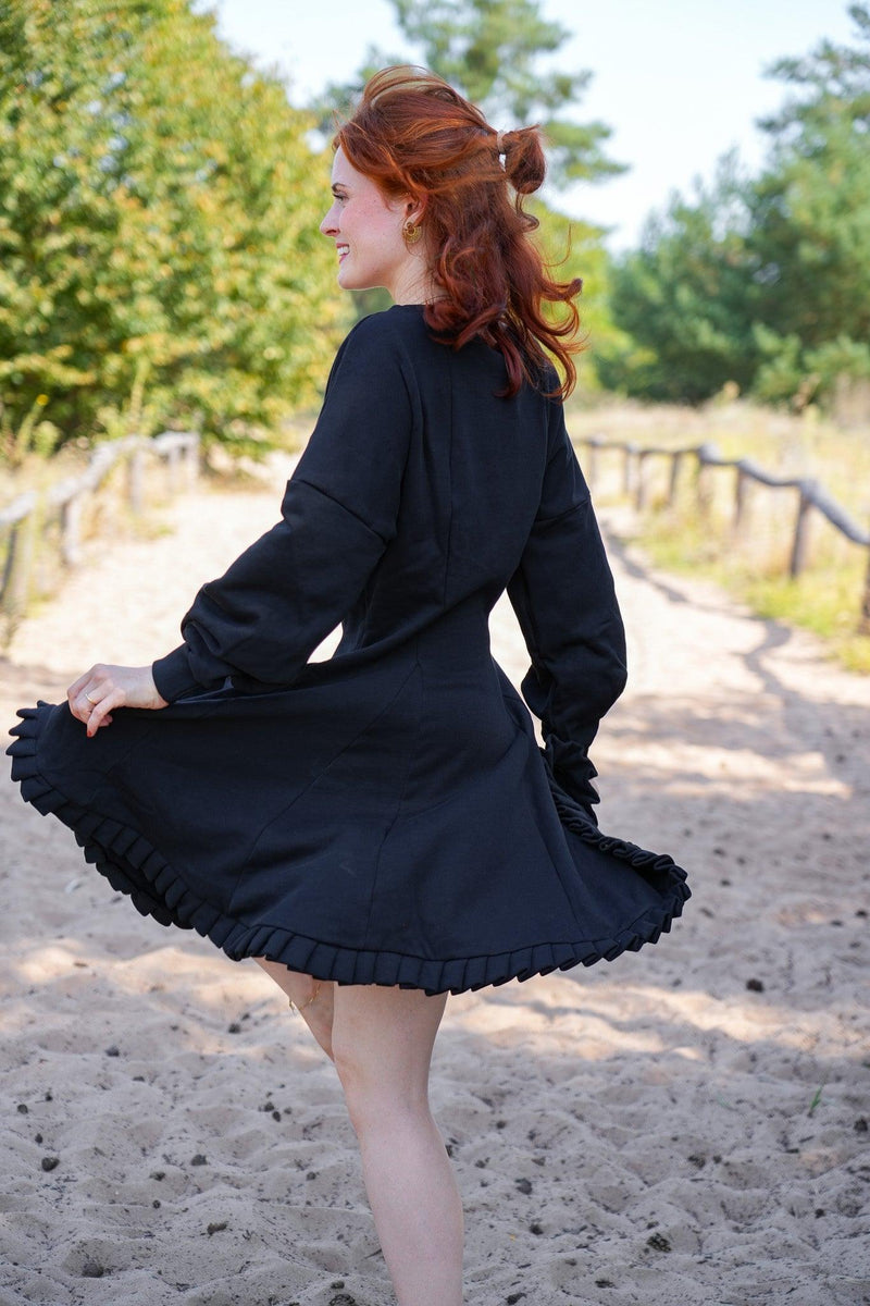KAYLA Dress Black – Organic Cotton, Balloon Sleeves, Elegant & Casual — Ansicht 7