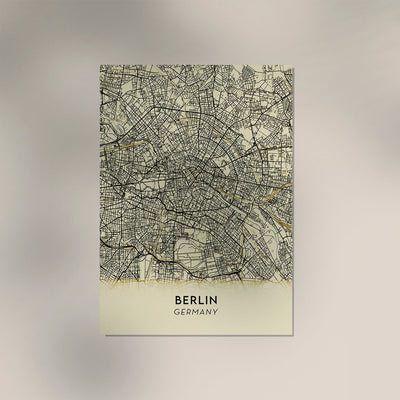 Berlin Minimalist Lines Beige Map Poster – Fine Art Paper or Canvas