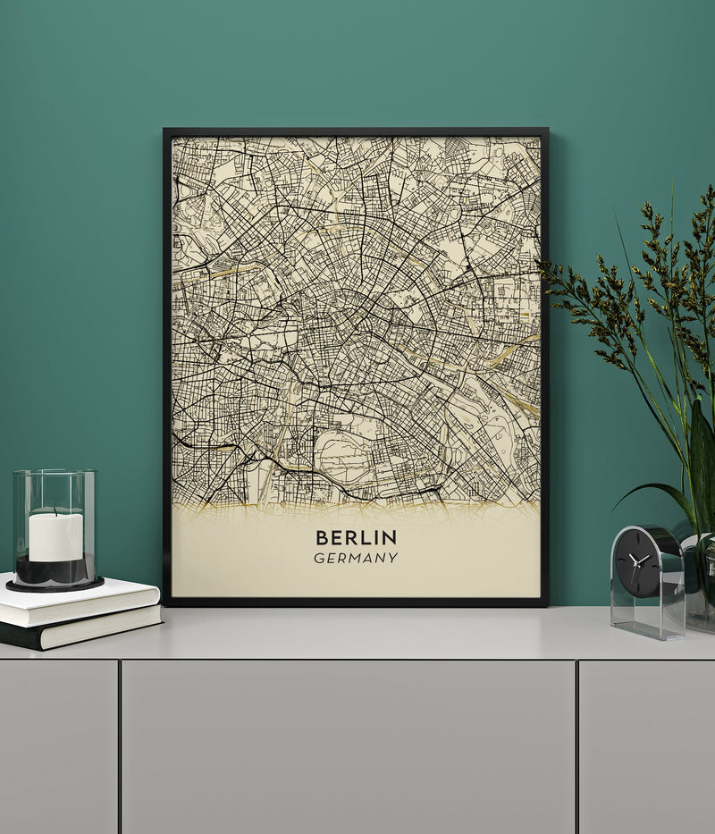 Berlin Minimalist Lines Beige Map Poster – Fine Art Paper or Canvas — Ansicht 2