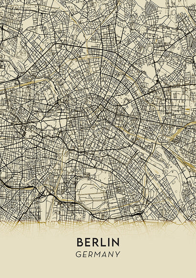 Berlin Minimalist Lines Beige Map Poster – Fine Art Paper or Canvas