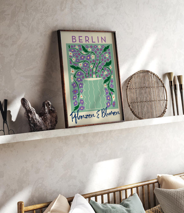 Berlin Plants and Flowers Green and Purple Graphic Art Poster – Fine Art Print