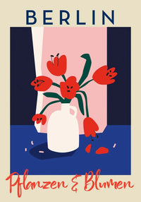 Berlin Plants and Flowers Red and Blue Graphic Art Poster – Handmade in Berlin — Ansicht 4