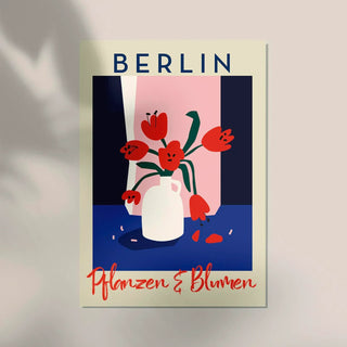 Berlin Plants and Flowers Red and Blue Graphic Art Poster | Botanisch & Modern | Handgefertigt in Berlin