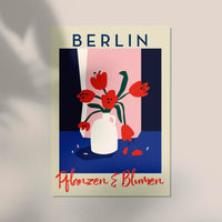 Berlin Plants and Flowers Red and Blue Graphic Art Poster – Handgefertigt in Berlin — Ansicht 3