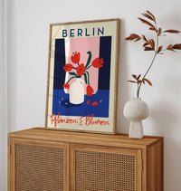 Berlin Plants and Flowers Red and Blue Graphic Art Poster – Handmade in Berlin — Ansicht 2
