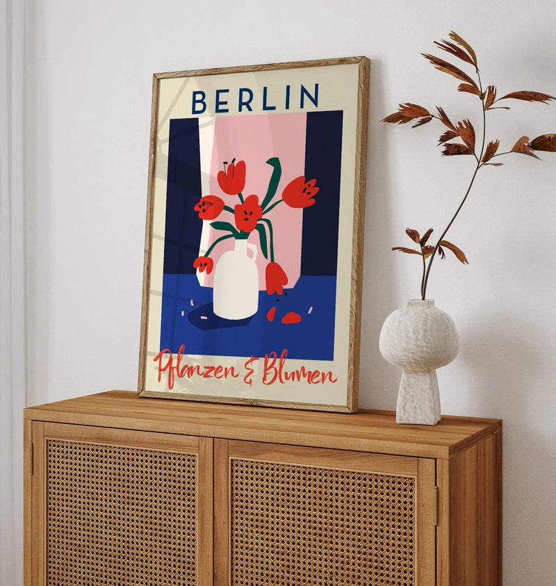 Berlin Plants and Flowers Red and Blue Graphic Art Poster – Handmade in Berlin — Ansicht 2
