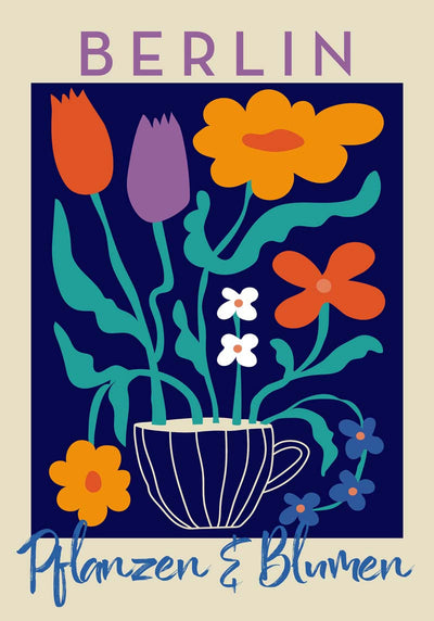 Berlin Plants and Flowers Cup of Tea Graphic Art Poster – Fine Art Paper or Canvas