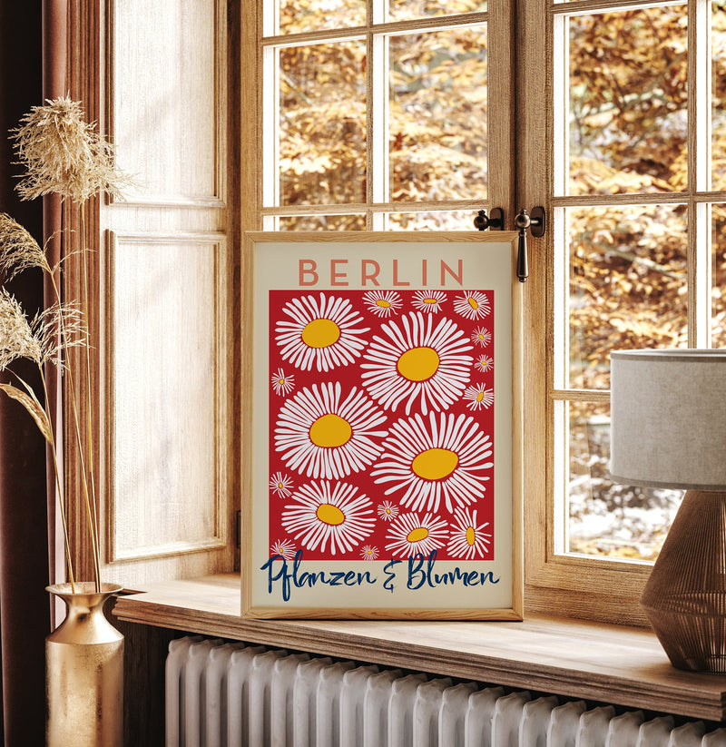 Berlin Plants and Flowers Daisy Red Art Poster – Fine Art Print Botanical Modern — Ansicht 2