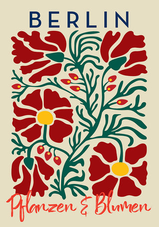 Berlin Plants and Flowers Red Beige Art Poster – Fine Art Print | Botanisch | Modern