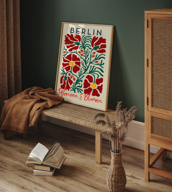 Berlin Plants and Flowers Red Beige Art Poster – Fine Art Print Botanical Modern