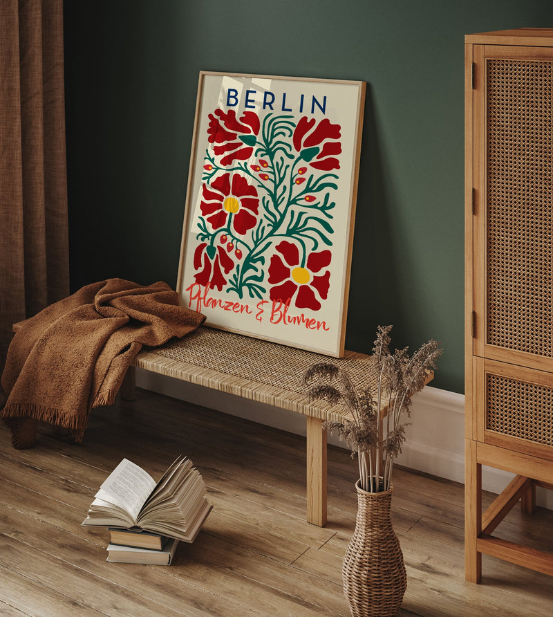 Berlin Plants and Flowers Red Beige Art Poster – Fine Art Print Botanical Modern — Ansicht 2