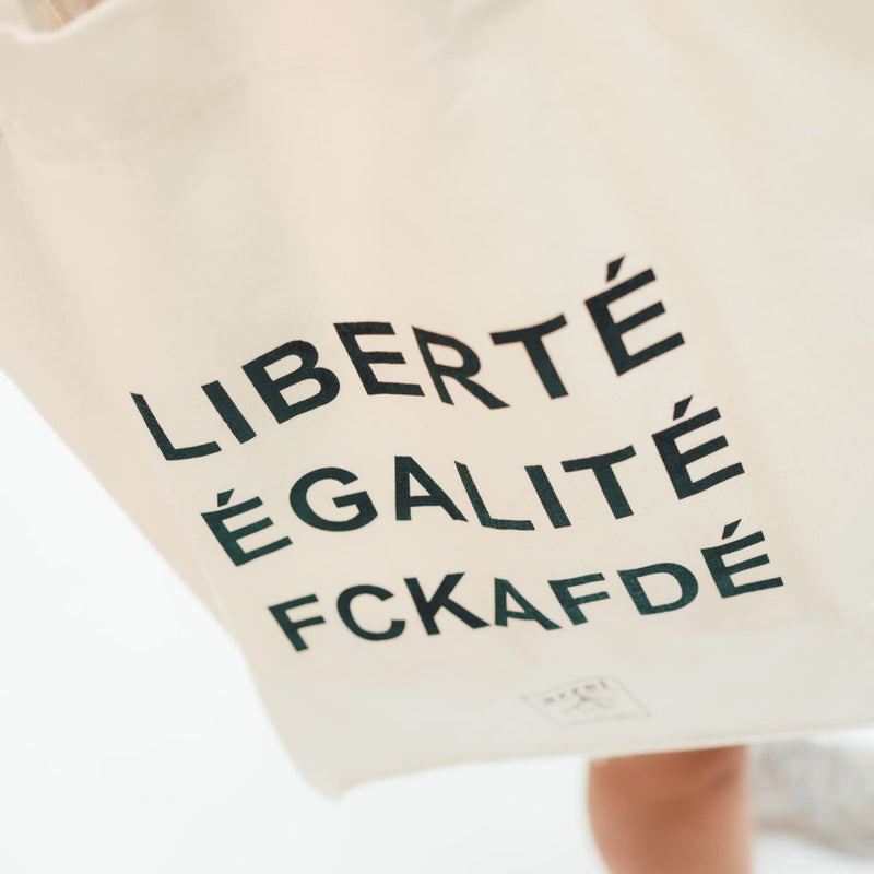 FCKAFDÉ Premium Tote Bag Nature & Black – 100% recycelte Baumwolle — Ansicht 2