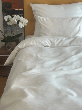 Damast go-green Bettwäsche Set Bamboo White – Luxus | Bügelleicht | Nachhaltig