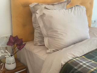 Bed linen set beige plain 100% mercerized cotton satin 300 TC easy iron