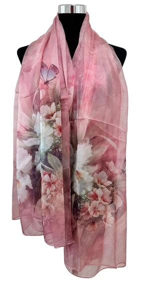 Seidenschal mit Blumendruck Rosa – Elegant | Seidig | Luxuriös