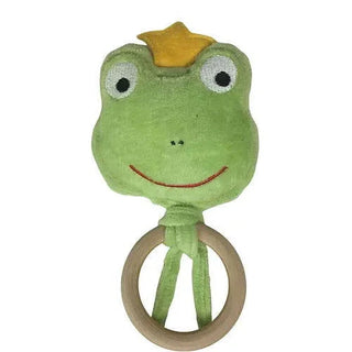 Organic rattle with wooden teething ring "Frog Prince"