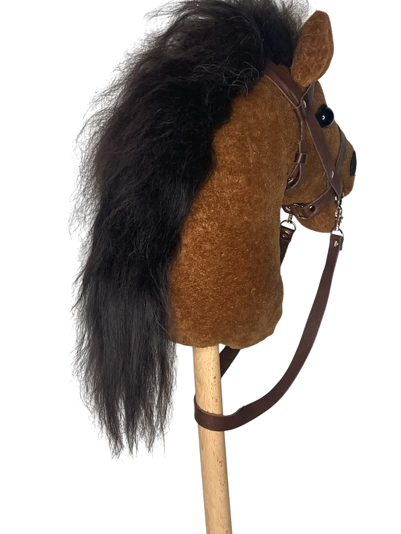 Organic Hobby Horse "Coppa" Cotton Velvet Dark Brown Handmade — Ansicht 4