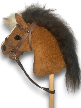 Bio Hobby Horse mit einem Gebiss aus braune Samt / Velvet mit dunkel Mähne