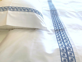 Bettwäsche Set Blumenranke Blau – 100% Baumwolle Satin | 300 TC | Bügelleicht