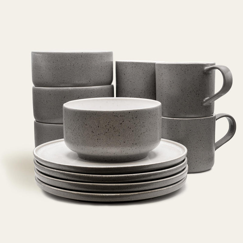 Ddoria Brunch Set – Steingut handgefertigt in Granit Grau — EDDA Stoneware
