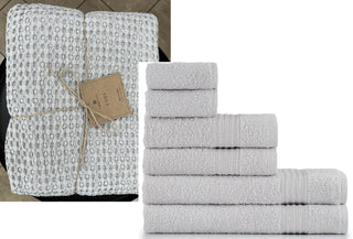 Bündel Frottierwäsche Leicht Grau + Waffeldecke Cozy – 100% Baumwolle | Handtuch-Set | Pflegeleicht