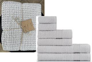 Bündel Frottierwäsche Leicht Grau + Waffeldecke Cozy – 100% Baumwolle | Handtuch-Set | Pflegeleicht