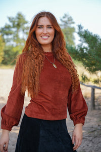 Marleen long jumper sienna – Hip-length jumper | Balloon sleeves | Organic cotton — Ansicht 1