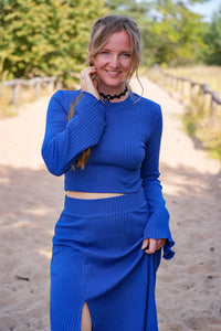 Lya Crop Pullover cobalt blue – Organic Cotton, Trumpet Sleeves, Made in Germany — Ansicht 3