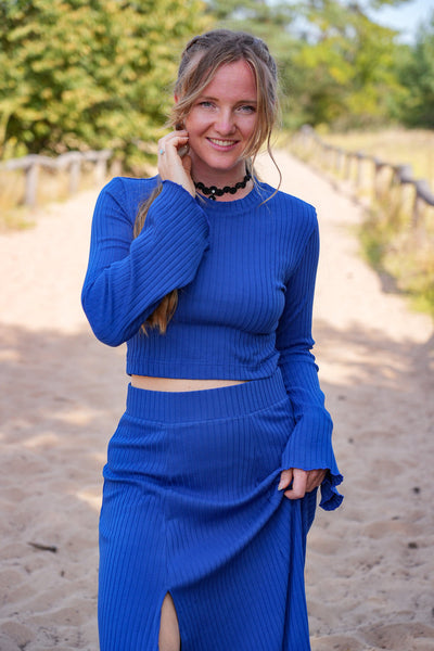 Lya Crop Pullover cobalt blue – Organic Cotton, Trumpet Sleeves, Made in Germany