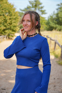 Lya Crop Pullover cobalt blue – Organic Cotton, Trumpet Sleeves, Made in Germany — Ansicht 1