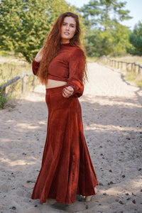 Marleen Rock sienna – Elegant Cord Skirt | Elastic Waistband & Godets | Sustainable — Ansicht 5