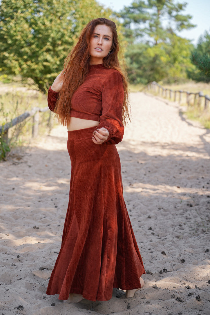 Marleen Rock sienna – Elegant Cord Skirt | Elastic Waistband & Godets | Sustainable — Ansicht 5